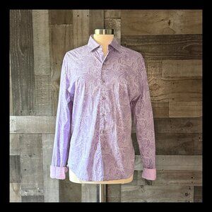 Men's Consequence lavender tonal city paisley floral button up shirt medium work